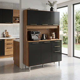 Mueble de Cocina Alacena Despensa Canela Negro MDP 174x120.2x37.8 cm Be Design 