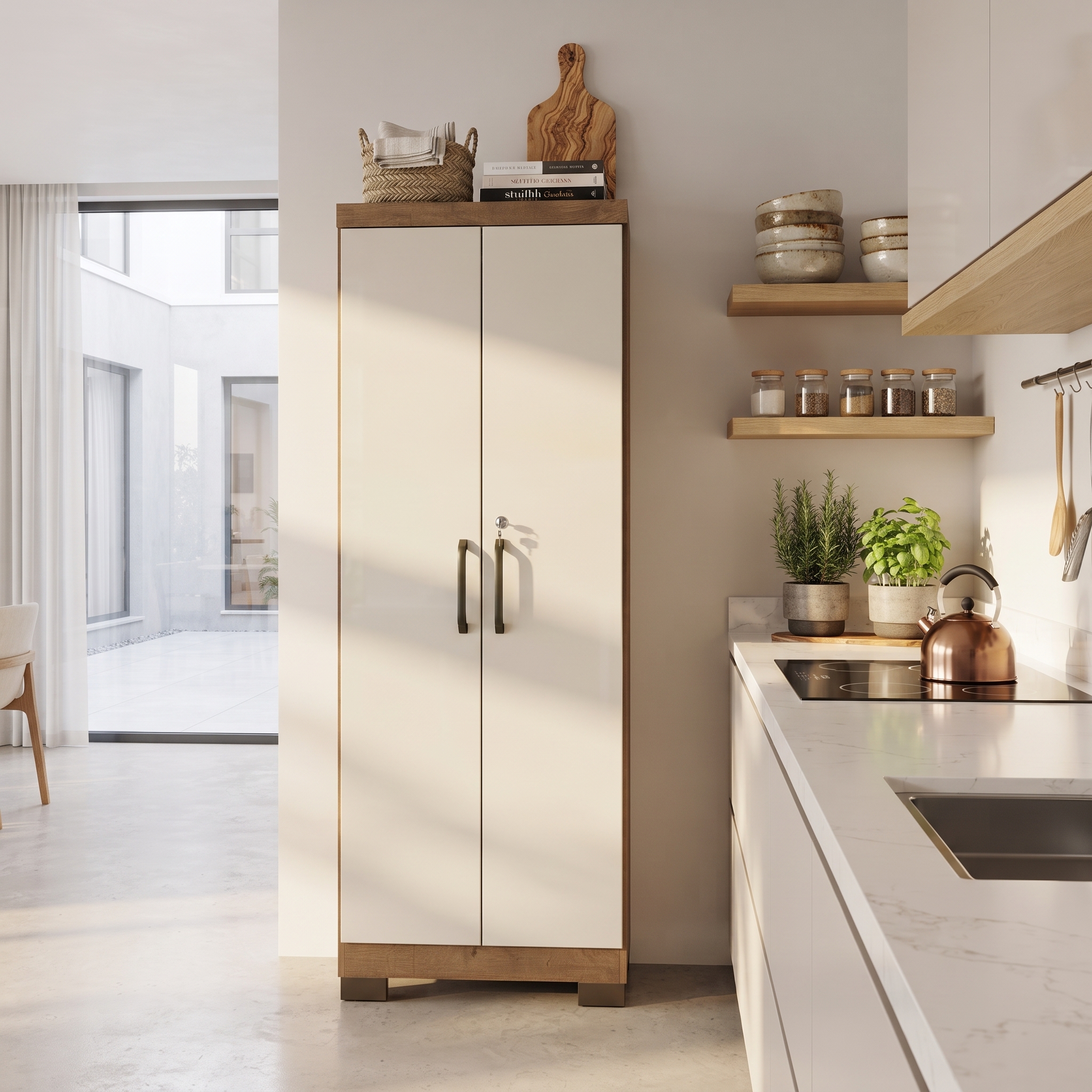 Alacena Armario Multiuso 2 Puertas con Llave Canela Arena 187x60.9x37.3 cm MDP Be Design