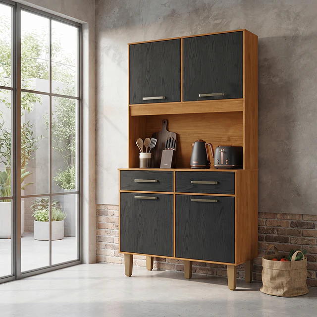 Mueble Alacena De Cocina Negro 4 Puertas 2 Cajones MDP Be desing 168,4 X 90,8 X 36,3 cm. - Preventa 24 de Septiembre