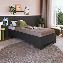 Cama 1 Plaza Grafito Be Design Xangai 90x190 cm - Cama Juvenil Baja MDP