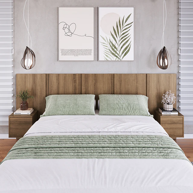 Respaldo de Cama 2 Plazas con Veladores Miel Be Design 224 cm