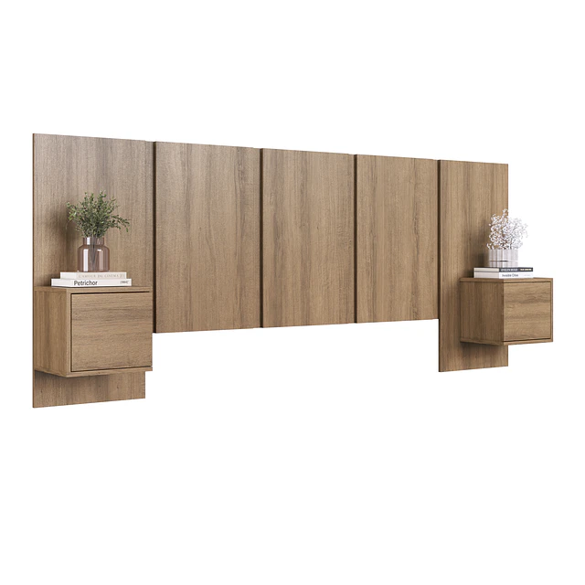 Respaldo de Cama 2 Plazas con Veladores Miel Be Design 224 cm