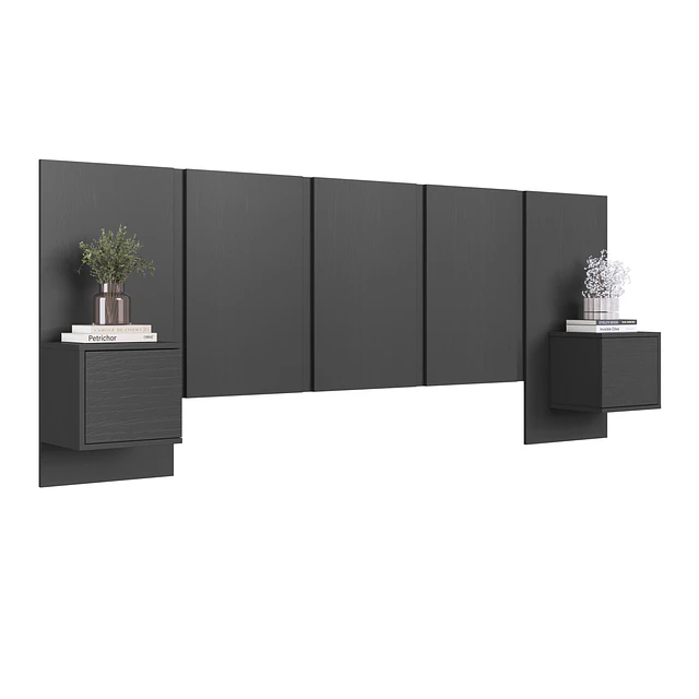 Respaldo de Cama 2 Plazas con Veladores Grafito Be Design - 224 cm