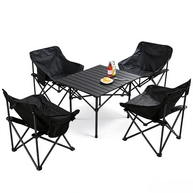 Set Mesa Plegable Aluminio Con 4 Sillas Camping