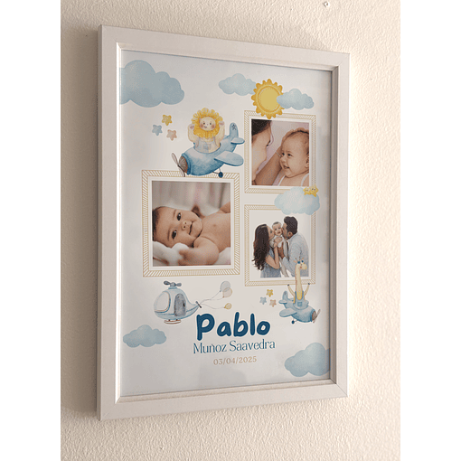 Cuadro Bebé Nombre y Fotos - Personalizado - Blanco