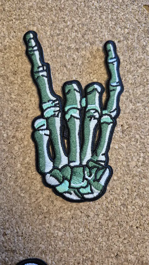 Skeleton Hand Metal Sign Patch (Iron-On) 3 modelos