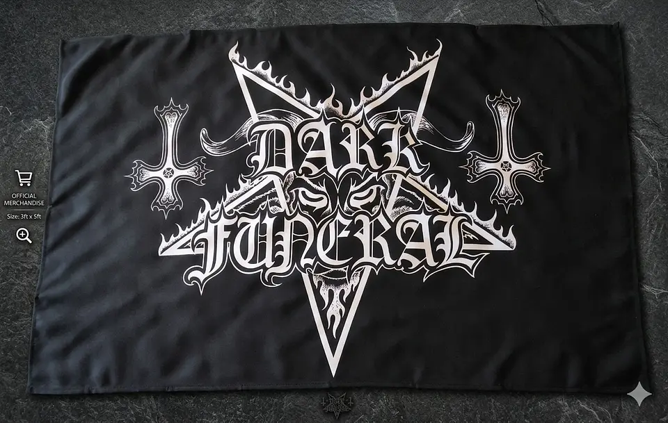 ​Bandeira Dark Funeral – Classic Logo & Pentagram Design Flag (65x105cm) 1
