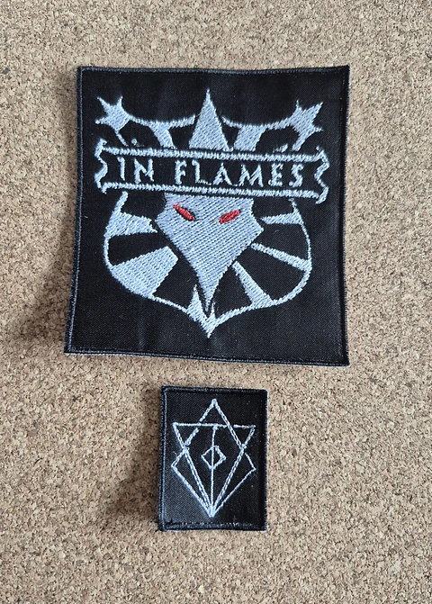 In Flames Duo Pack: Shield/Jester + Logo Symbol Patches (Sew-On)