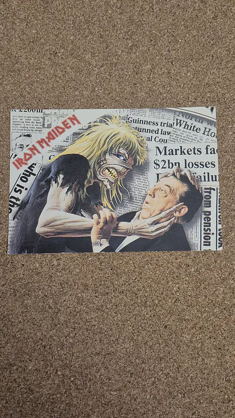 Vintage Postcard - Iron Maiden (Holy Smoke / Newspaper Artwork - Horizontal)