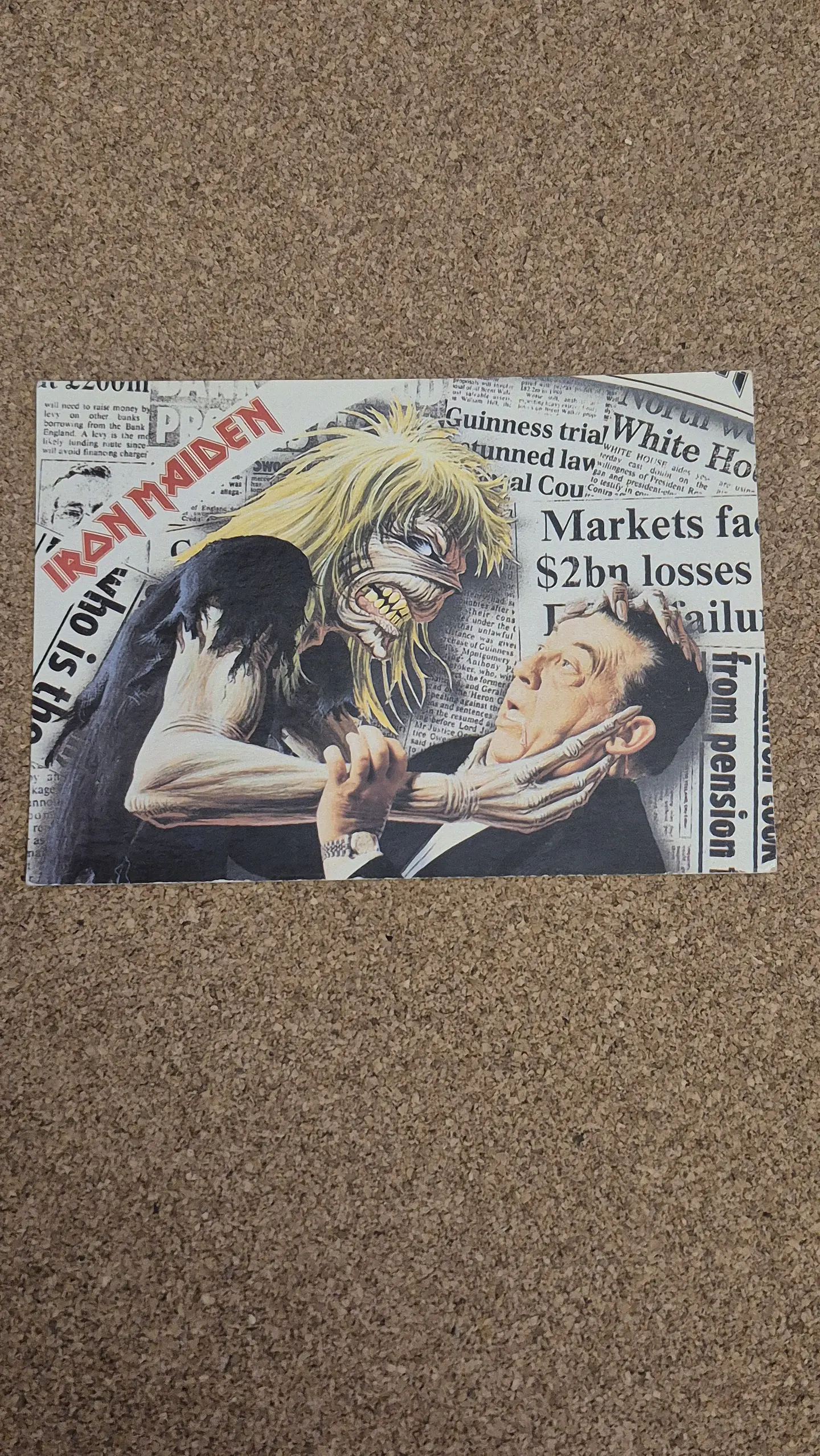 Vintage Postcard - Iron Maiden (Holy Smoke / Newspaper Artwork - Horizontal) 1