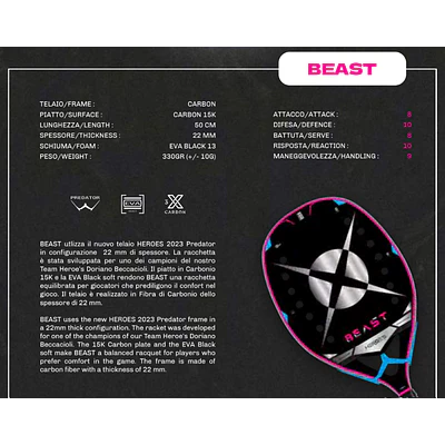   Raquete de Beach Tennis 2023 Heroe's Beast c/ trat. Glipper