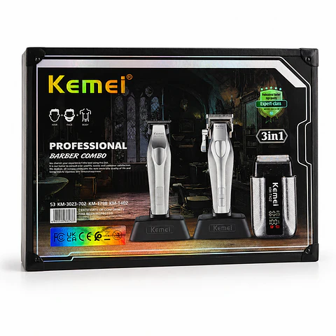 Kit Barbería Profesional Kemei 3 en 1 Inalámbrico