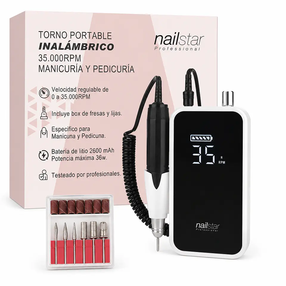 Torno Para Uñas Inalambrico 35.000RPM NailStar 1