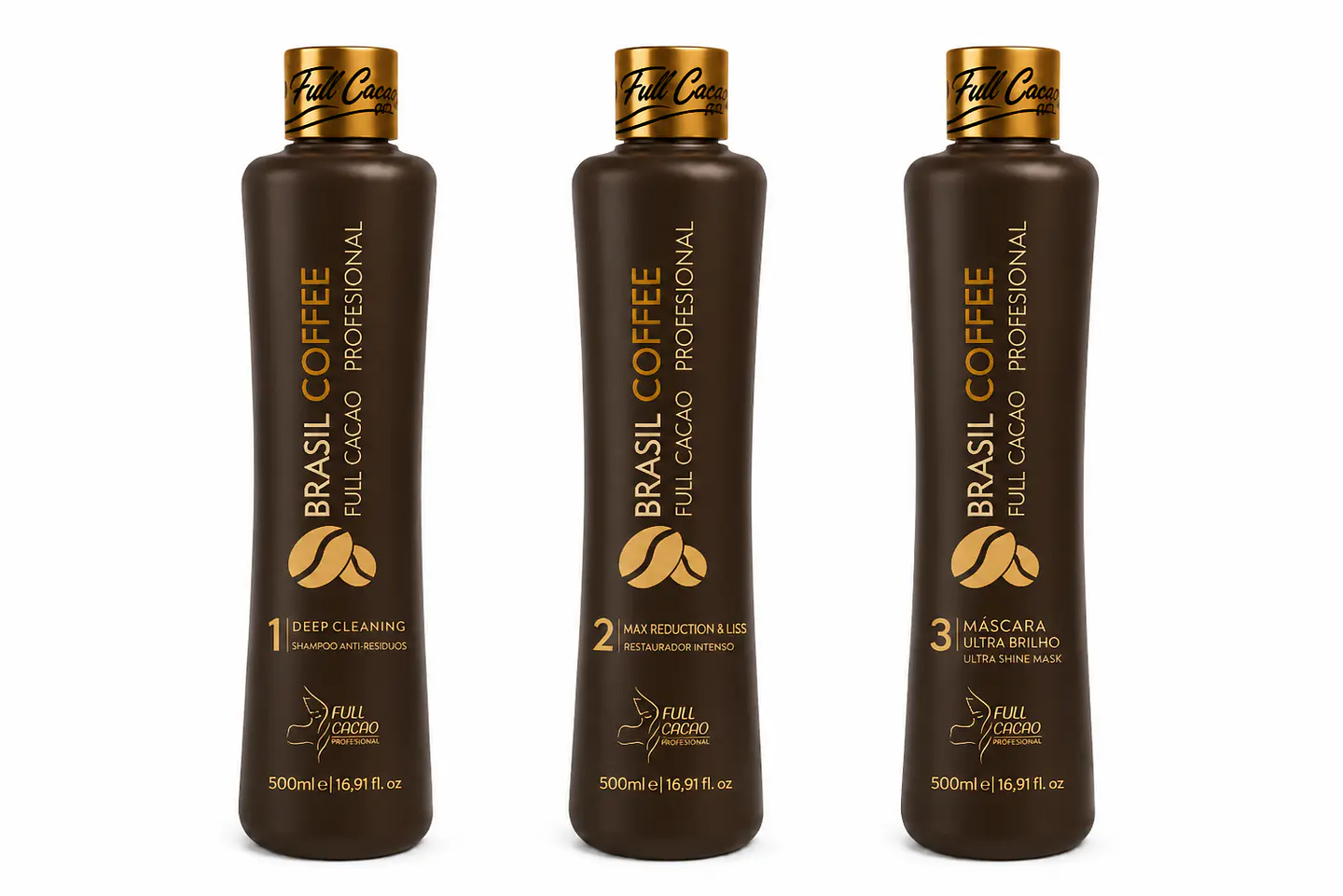 Kit De 3 Pasos De Alisado Permanente 500ml BrasilCoffee 1