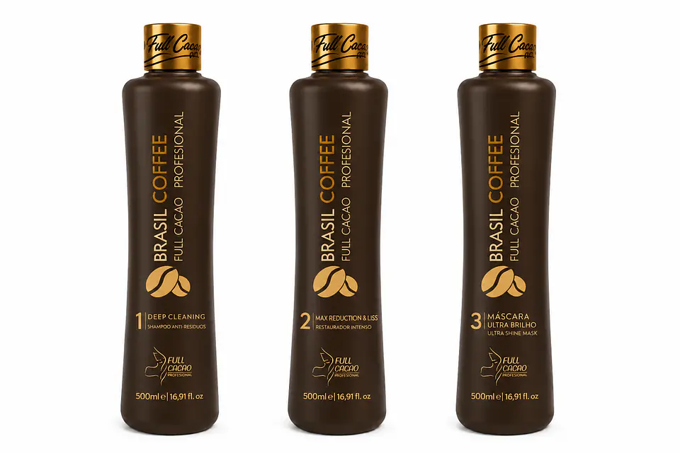Kit De 3 Pasos De Alisado Permanente 500ml BrasilCoffee 1
