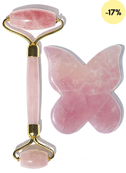 Roller Cuarzo Rosa + Gua Sha Mariposa