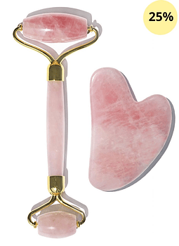 Roller Cuarzo Rosa + Gua Sha Cuarzo Rosa 