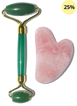 Roller Aventurina + Gua Sha Cuarzo Rosa 