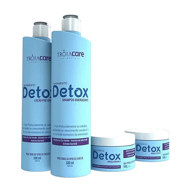  مجموعة تقشير وإزالة السموم من فروة الرأس DETOX CARE - TROIA HAIR (4 منتجات) 2 * 500g، 2 * 150g