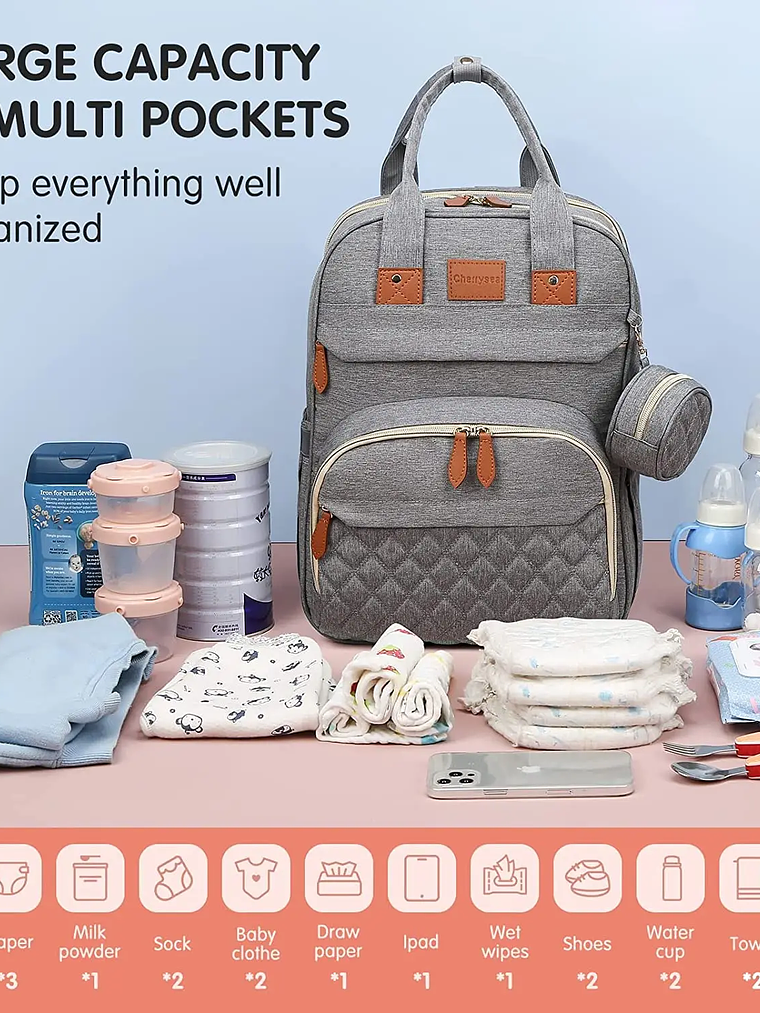 Mochila Maternal 3 en 1 Impermeable 5