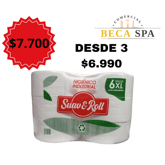PAPEL HIGENICO INDUSTRIAL 6 ROLLOS X 300 MTS 