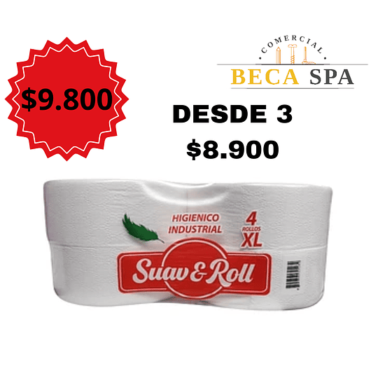 PAPEL HIGENICO INDUSTRIAL 4 ROLLOS X 500 METROS 