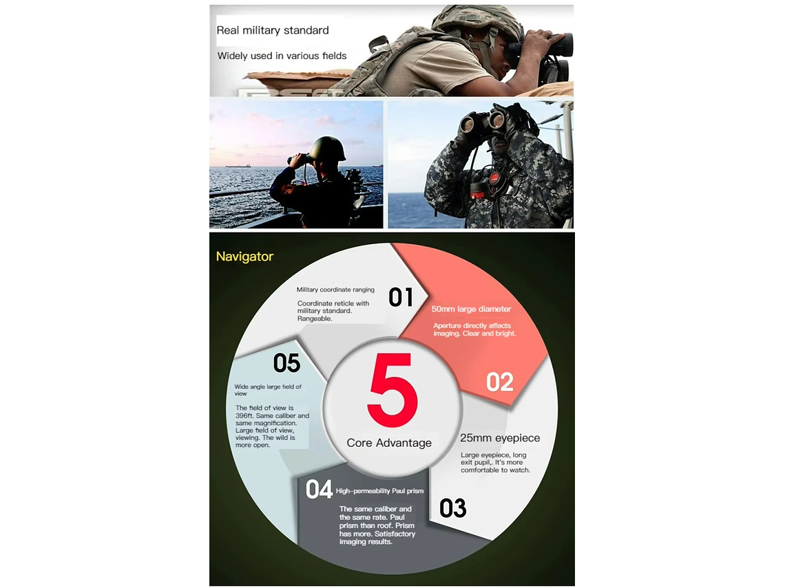 BINOCULAR MARINOS 10X50 PRISMÁTICOS IMPERMEABLES BRÚJULA TELÉMETRO 3