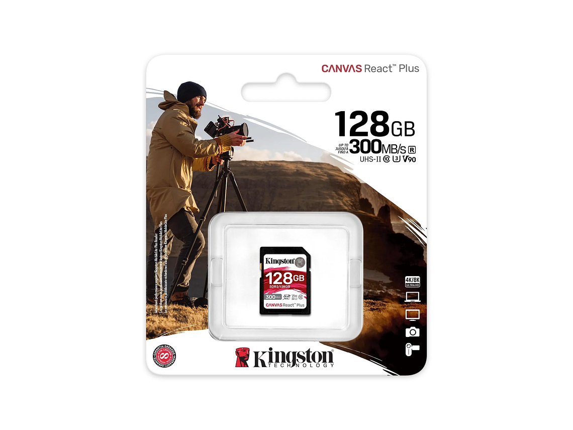 TARJETA MEMORIA SD KINGSTON CANVAS REACT PLUS 128GB 300MB/S 1