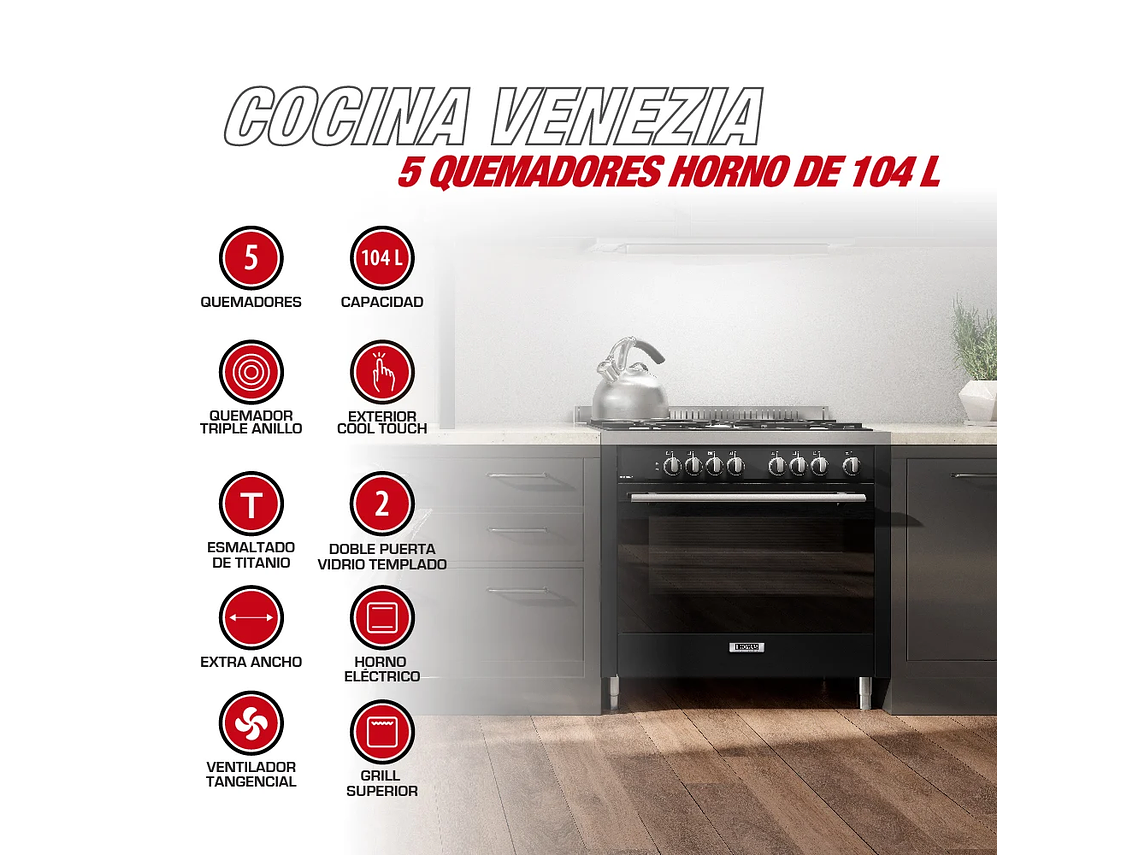 COCINA 5 QUEMADORES HORNO DE 104 LTS 2
