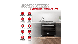 COCINA 5 QUEMADORES HORNO DE 104 LTS
