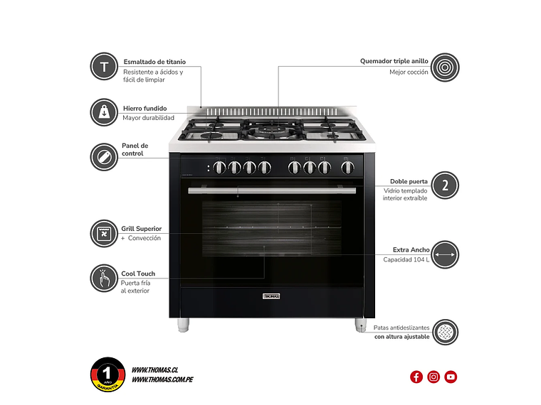 COCINA 5 QUEMADORES HORNO DE 104 LTS 6