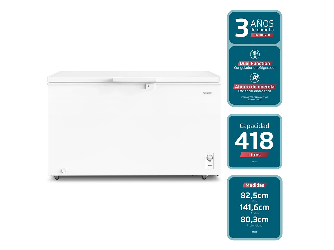 CONGELADOR FREEZER FENSA HORIZONTAL 418L FRÍO DIRECTO Z400D 3