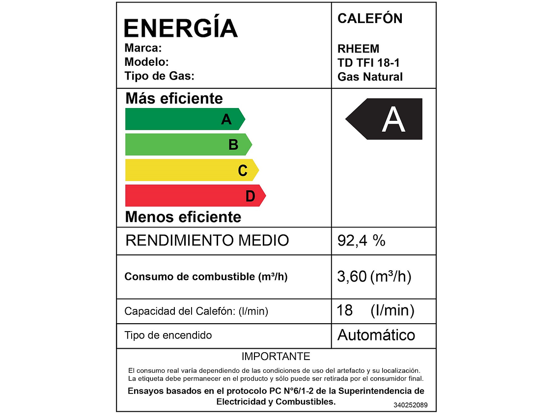 PACK CALEFONT RHEEM 18 LITROS TIRO FORZADO GAS NATURAL + KIT 7