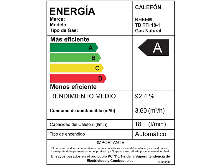 PACK CALEFONT RHEEM 18 LITROS TIRO FORZADO GAS NATURAL + KIT 7