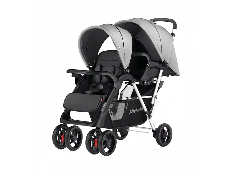 COCHE DOBLE DUO RECLINABLE PLEGABLE GRIS BY LUBABYCAS 2