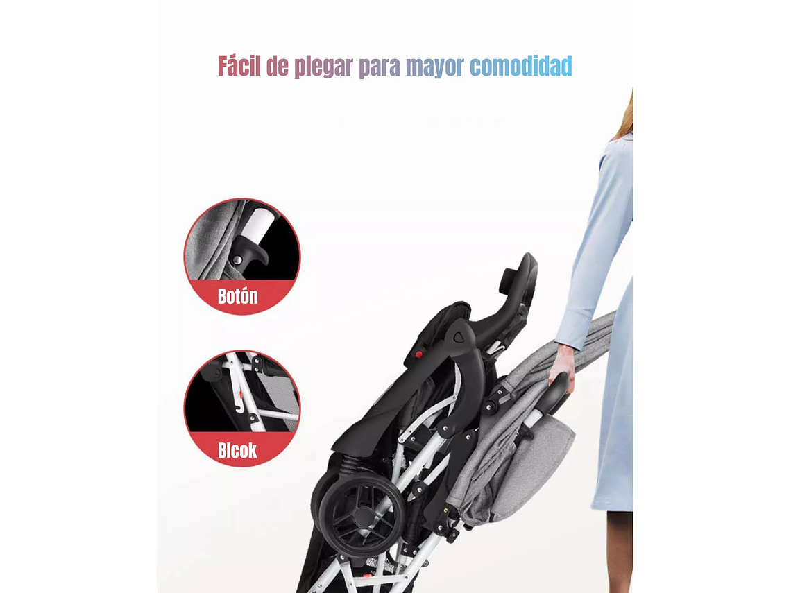 COCHE DOBLE DUO RECLINABLE PLEGABLE GRIS BY LUBABYCAS 5