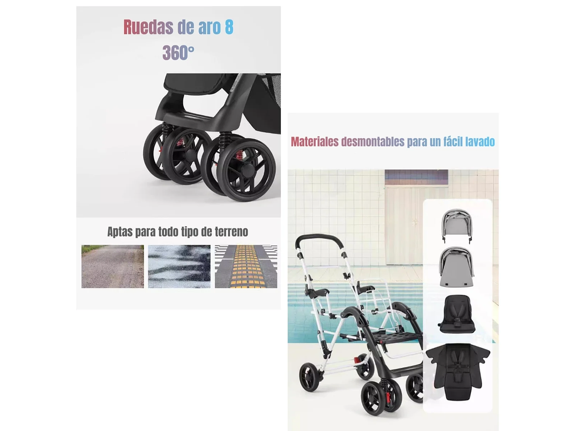 COCHE DOBLE DUO RECLINABLE PLEGABLE GRIS BY LUBABYCAS 6