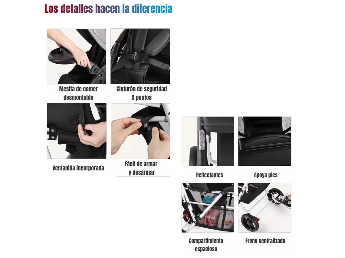 COCHE DOBLE DUO RECLINABLE PLEGABLE GRIS BY LUBABYCAS 8