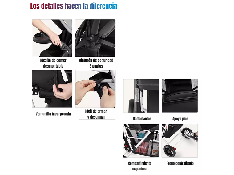 COCHE DOBLE DUO RECLINABLE PLEGABLE GRIS BY LUBABYCAS 8