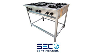 ANAFE INDUSTRIAL A GAS 6 PLATOS CON PARRILLAS EN FIERRO MACIZO DE 34×34 CM.