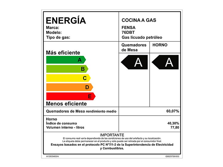 COCINA A GAS FENSA 5 PLATOS 76 DBT 7