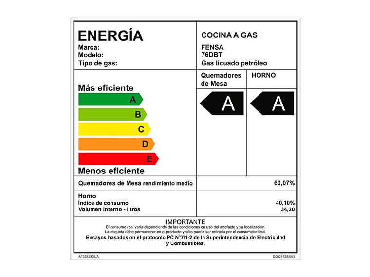 COCINA A GAS FENSA 5 PLATOS 76 DBT 8