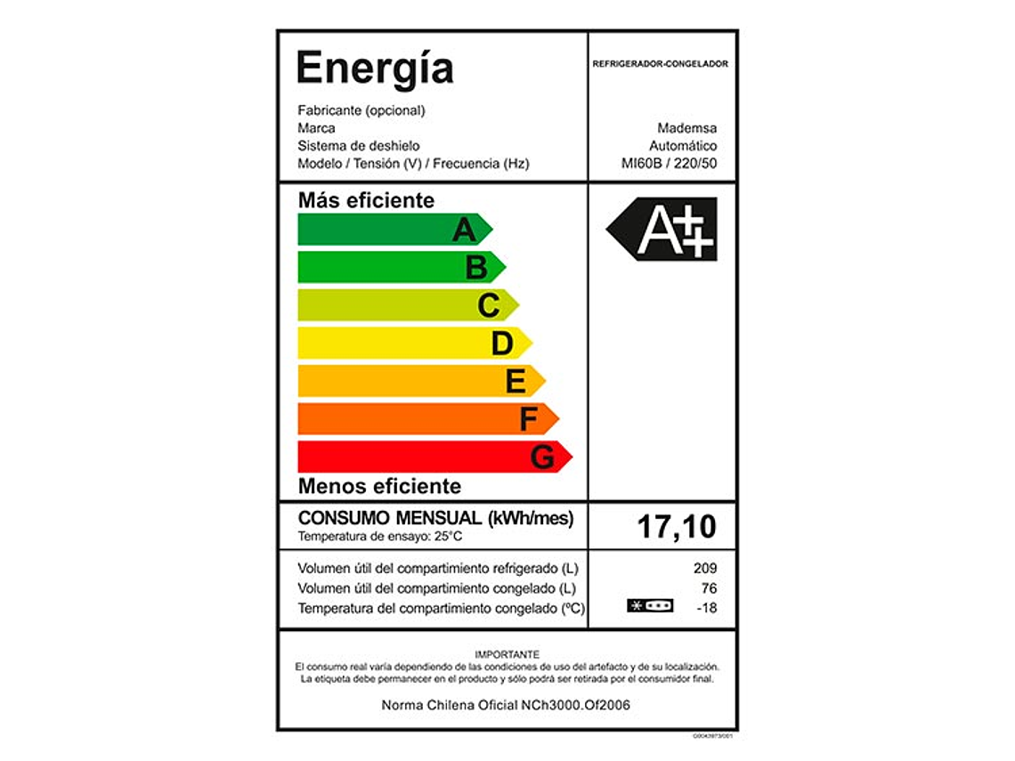 REFRIGERADOR BOTTOM FREEZER MADEMSA 285 L NO FROST MI60B 9