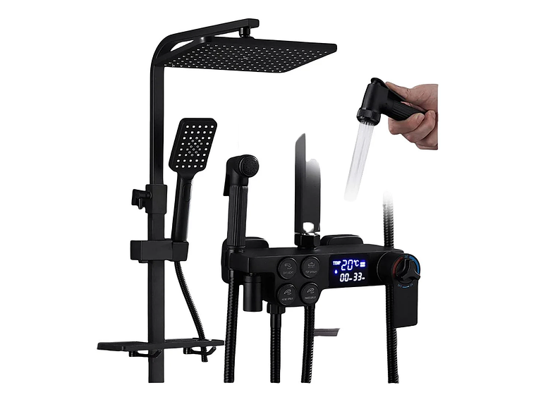 COLUMNA DE DUCHA NEGRA MATE CON PANTALLA DIGITAL INTELIGENTE 1