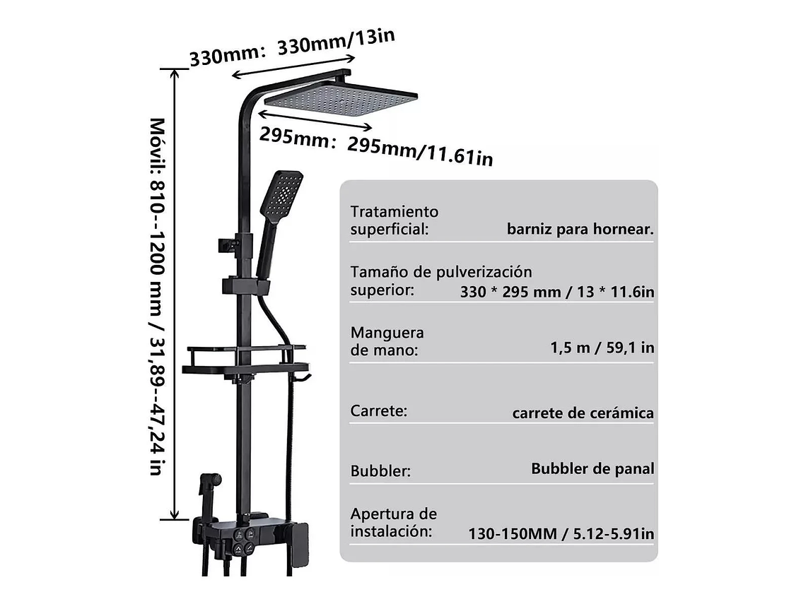 COLUMNA DE DUCHA NEGRA MATE CON PANTALLA DIGITAL INTELIGENTE 6