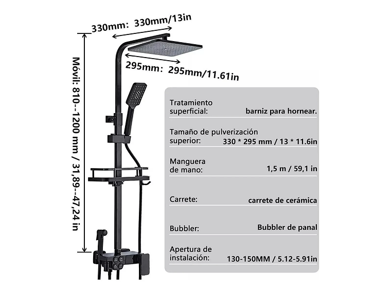 COLUMNA DE DUCHA NEGRA MATE CON PANTALLA DIGITAL INTELIGENTE 6