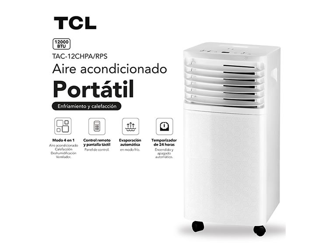 AIRE ACONDICIONADO PORTÁTIL FRÍO/CALOR TCL 12000 BTU 4 EN 1 2