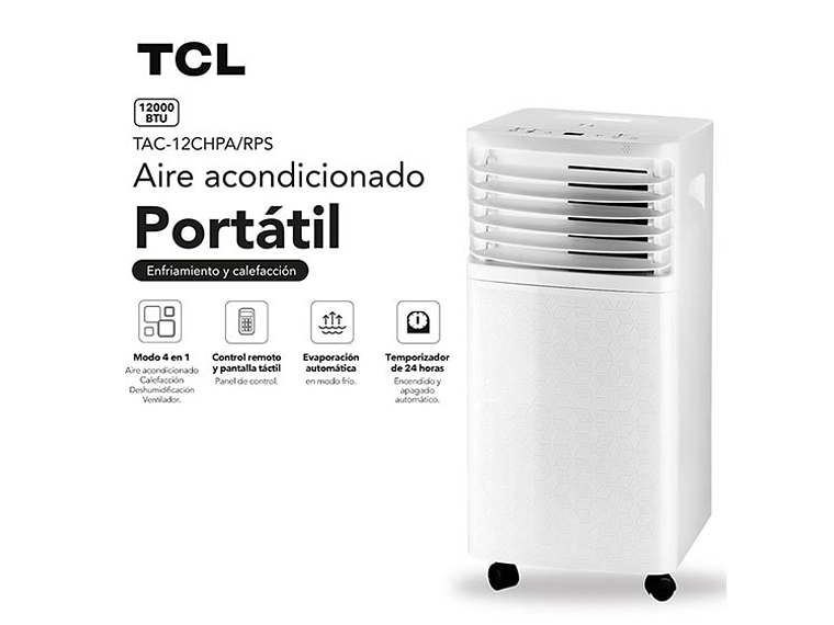 AIRE ACONDICIONADO PORTÁTIL FRÍO/CALOR TCL 12000 BTU 4 EN 1 2