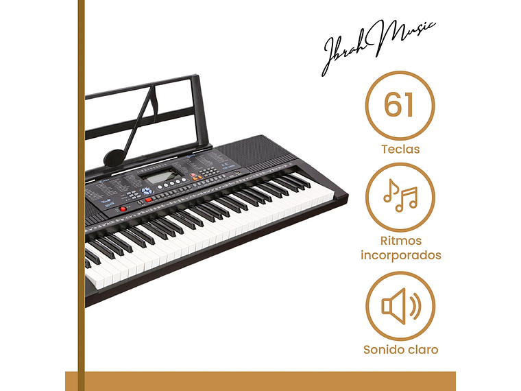 TECLADO IBRAH MUSIC MUSICAL 61 TECLAS IBRAH PIANO + FUNDA + ATRIL 2
