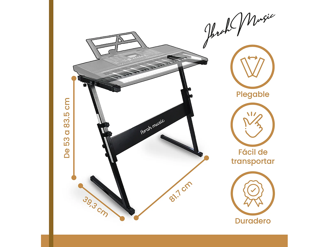 TECLADO IBRAH MUSIC MUSICAL 61 TECLAS IBRAH PIANO + FUNDA + ATRIL 4